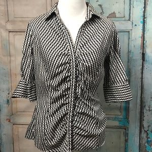 NY&C Black/White Mid-sleeve button-up shirt - M